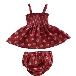 Angel Dear Red Daisy Smocked Top with Bloomers